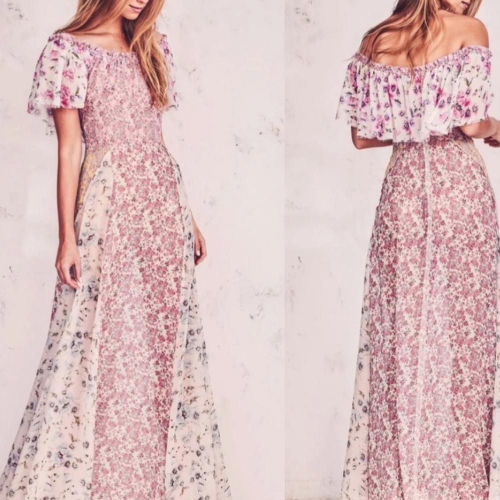 Loveshackfancy Evelyn Silk Maxi Dress Multi Floral Size 0
